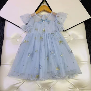 

European and American parent-child summer new 2020 children's wear Short sleeve star sequined gauze Baby girl dress