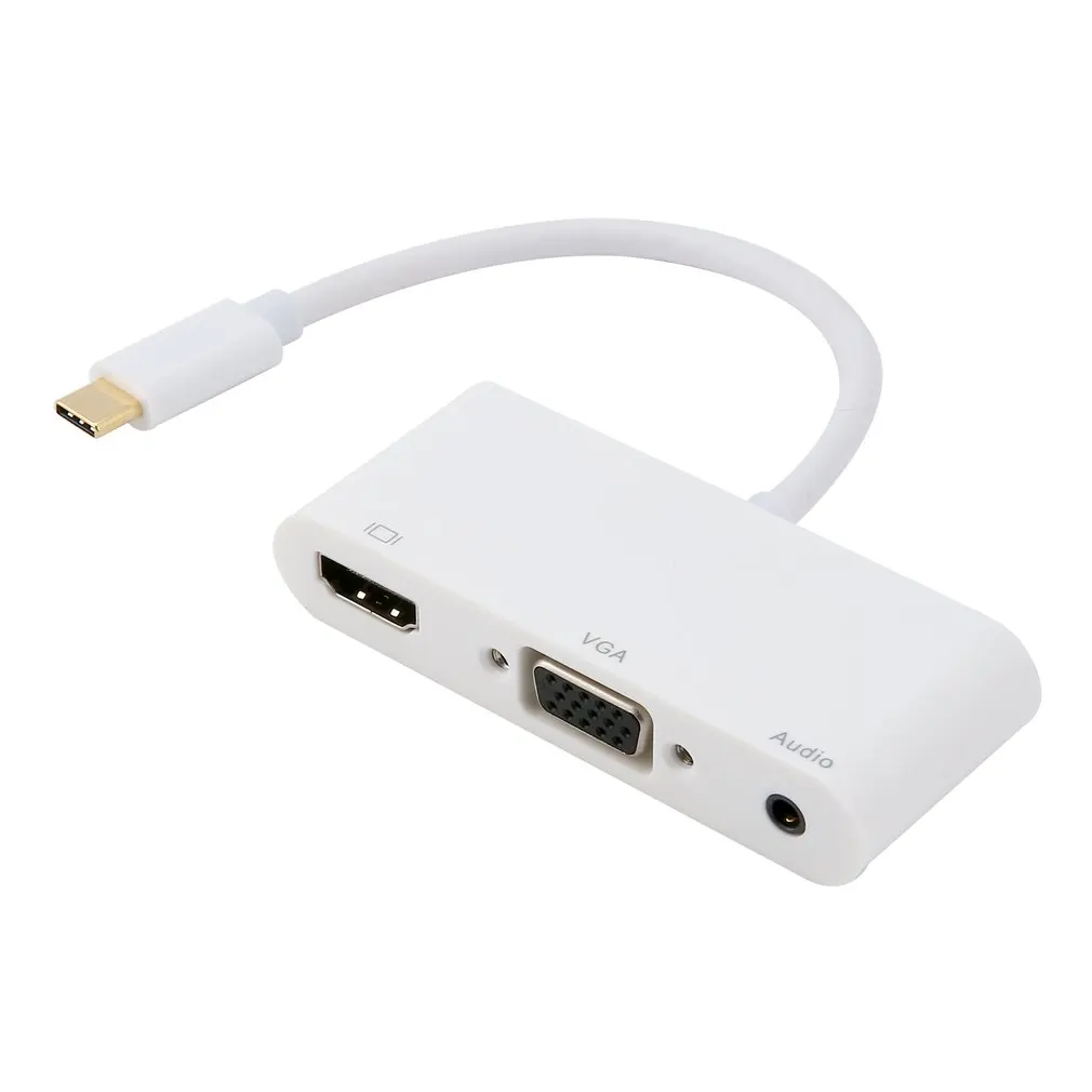 Высококачественный USB 3,1 тип-c к HDMI VGA Аудио HD адаптер высокой четкости конвертер с тип-c к VGA кабель Белый