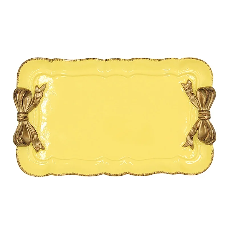 Цвет: желтый Creative Vintage Bow Decorative Tray Resin Storage Tray For Jewelry Cosmetic Key Food Organizer Holder Kitchen Accessories - Цвет: Цвет: желтый