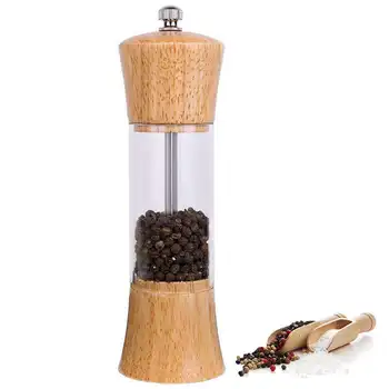 

Pepper Grinder Wood Body Clear Acrylic Window Manual Pepper Mill with Ceramic Rotor Adjustable Coarseness Pepper Salt Shaker(1 p