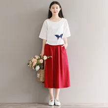 Женская однотонная хлопковая и льняная плиссированная юбка до середины икры с эластичной талией, Зимняя юбка, свободная юбка, faldas coreanas# G3