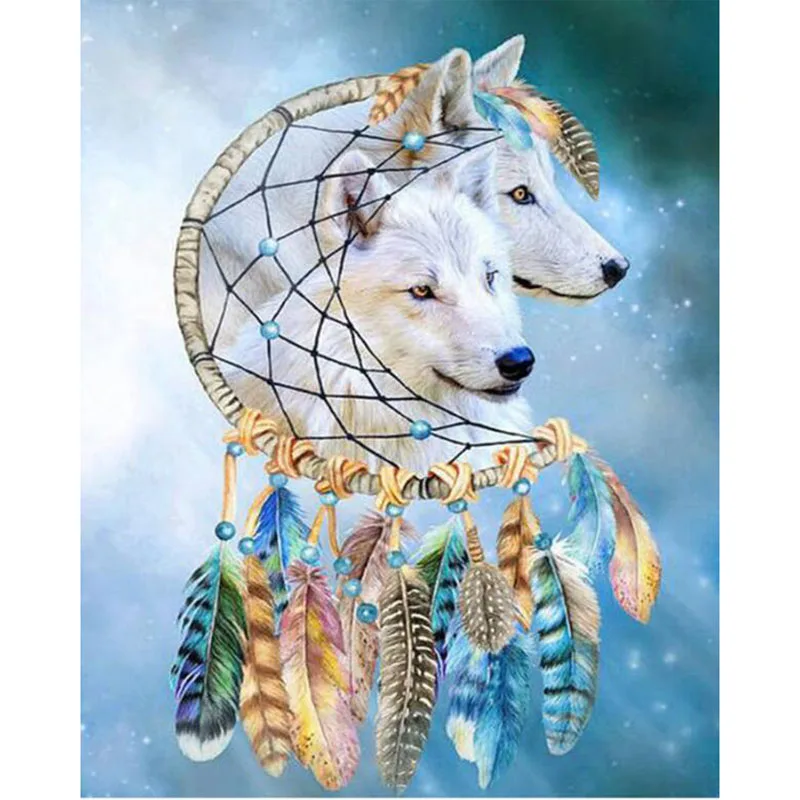 

Daimond Painting 5D Full Square/Round Drill Dream catcher wolf Animals Diamond Rhinestone Pebble Cross Stitch Mosaic Picture