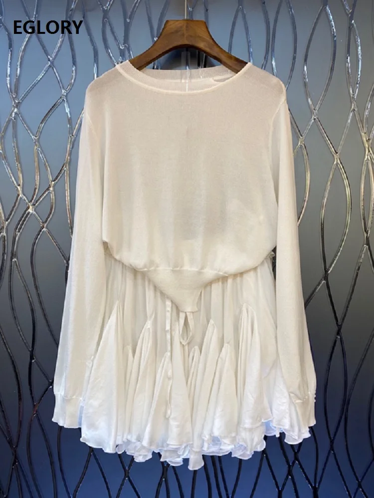 

Женский Повседневный костюм-двойка, белый свитер с длинным рукавом и плиссированная мини-юбка А-силуэта, осень 2020