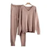 HLBCBG Cashmere Knitted Sets Women 2022 New Loose V Neck Sweater & Carrot Pant 2 Pieces Female Outfit Tracksuits Harem Pants 5