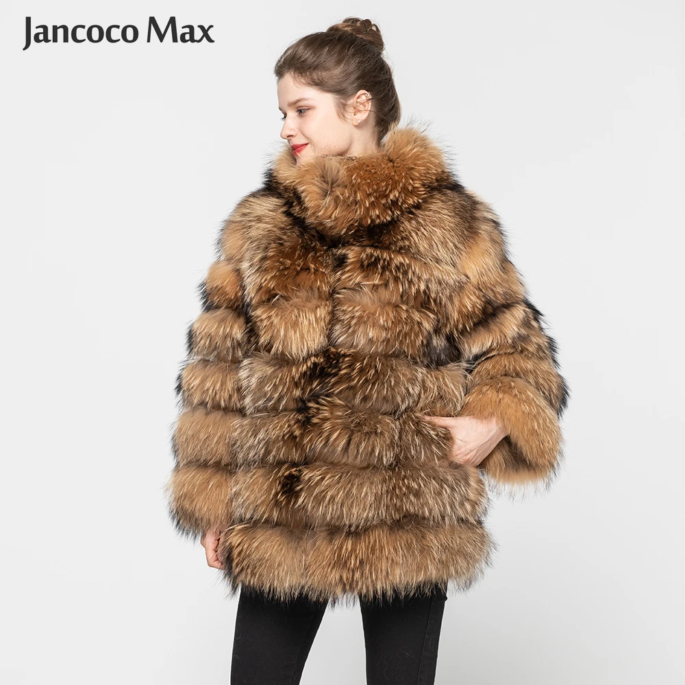 Women's Genuine Raccoon Fur Long Coats Female Luxury Natural Fur Outerwear Winter Overcoat Thick Warm S7610
