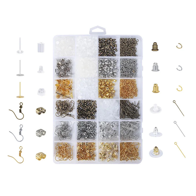 

2400 pieces of handmade accessories, lobster clasp, positioning ball, butterfly clasp, head pin ear hook, silica gel ear plug