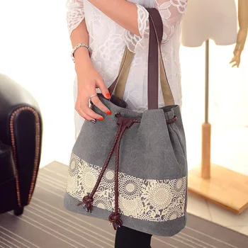 

LJL-Ladies Bag Fashion Large Capacity National Style Ladies Bag Canvas Shopping Bag Shoulder Bag Handbag