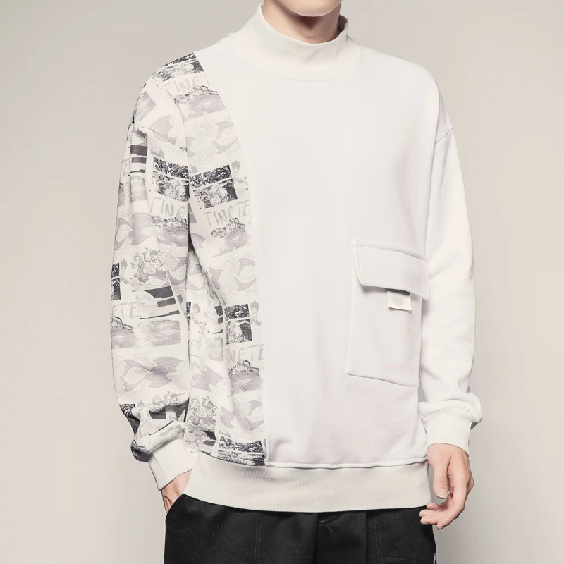 Новая Осенняя мужская водолазка размера плюс модная винтажная Лоскутная Мужская