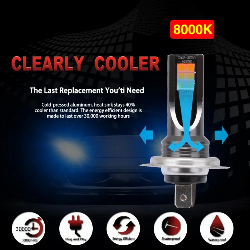 2 шт H11/H8/9005/9006/H1/H3/H7 1200LM 8000K холодный синий светильник для вождения автомобиля, лампа для автомобиля, светильник для автомобиля