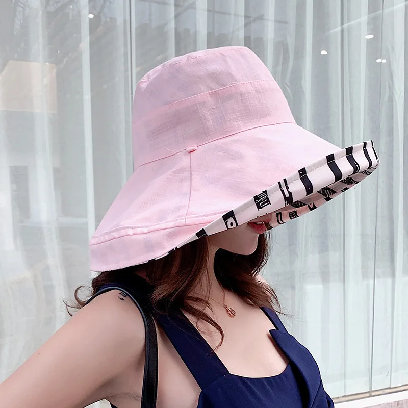 Double-sided fisherman's hat women's summer sunscreen casual visor stripes along the cloth folding Sun Hat