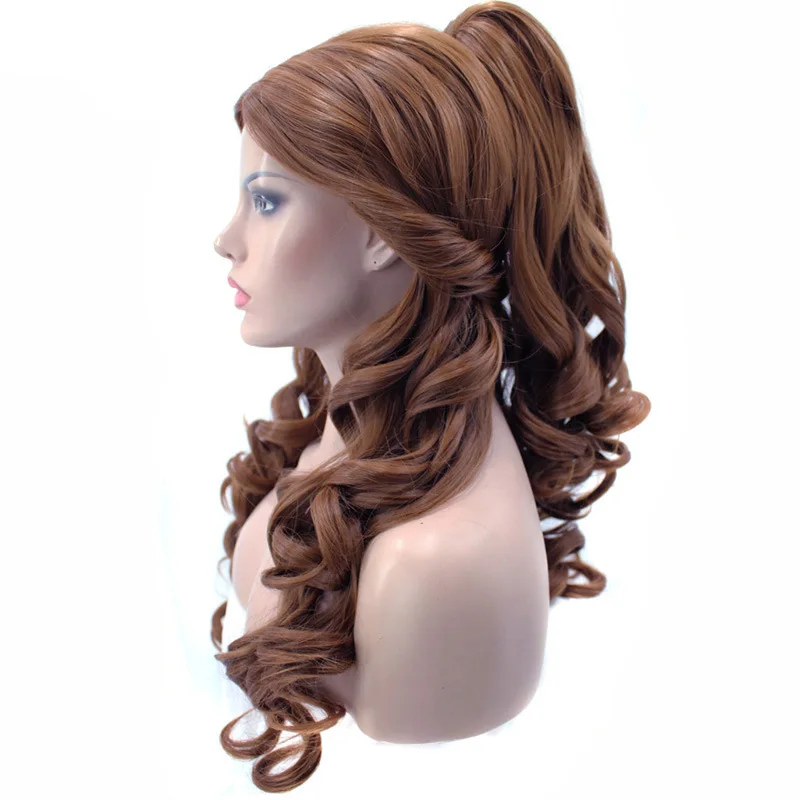 Хэллоуин женский парик Белль Эмма Waston красота и чудовище Belle стиль updo синтетические волосы Принцесса парик костюмы