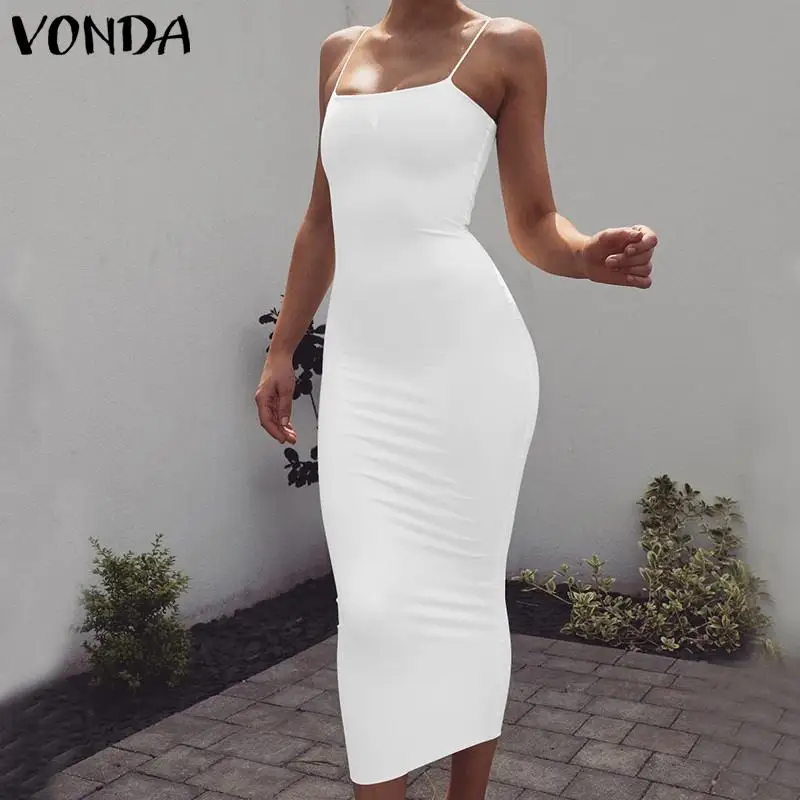 VONDA, женское сексуальное платье, летний сарафан,, для женщин, Spaggetti, на бретелях, тонкие, вечерние, Bobycon, платье, повседневное, vestidos robe Femme размера плюс