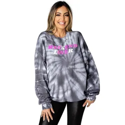 Primavera/outono tie dye carta impressão hoodies oversized casual em torno do pescoço manga comprida moletom pullovers roupas femininas inverno