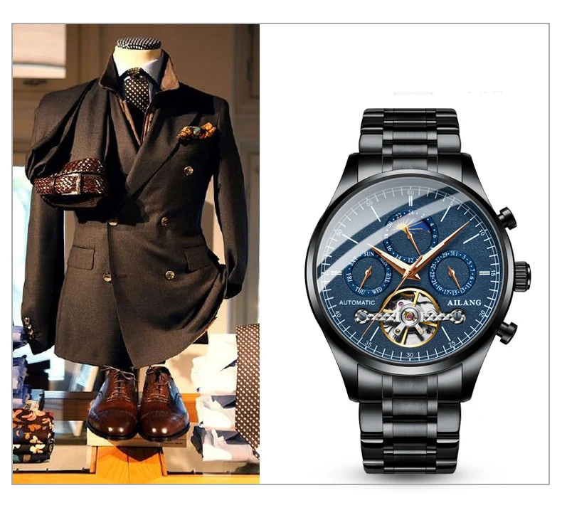 AILANG Брендовые мужские часы кожаные военные Автоматические Мужские механические Спортивные часы с турбийоном армейские мужские часы Relogio Masculino
