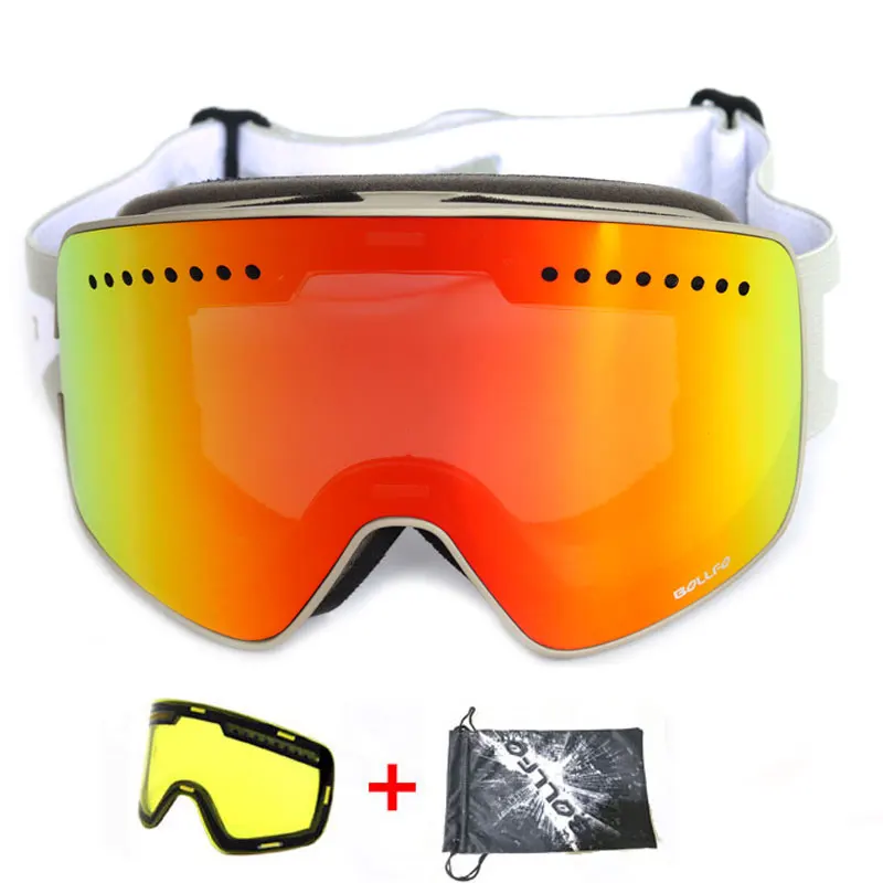 Magnetic Double Layer Polarized Lens Ski Goggles Skiing Anti-fog UV400 Snowboard Goggles Men Women Ski Glasses Eyewear - Цвет: Grey Red