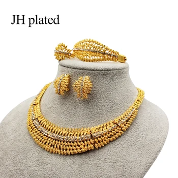 

JHplated women fashion Necklace Earrings Ring Bangle Gold Color Jewelry sets Arab wedding Gifts Turks Africa madam set