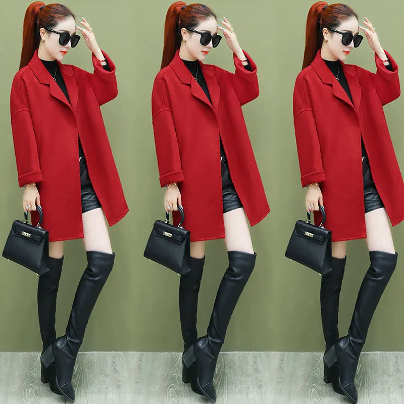 Kopen 2019 Nieuwe Mid lange Wollen Jas vrouwen Klassieke Kasjmier Wol Blend Coat