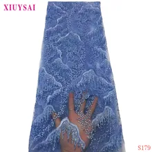 XIUYSAI новейшая Роскошная африканская синяя вышивка кружевная ткань для невесты французская блестка Tissu Africain тяжелое вышитое бисером кружево ручной работы