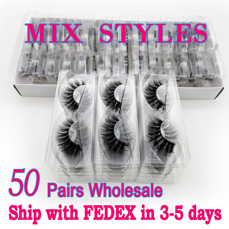 50 Pairs Wholesale Faux Mink Eyelashes Free Shipping 3D Fluffy Natural Lash High Quality Mix Styles Eyelash Extension | Красота и
