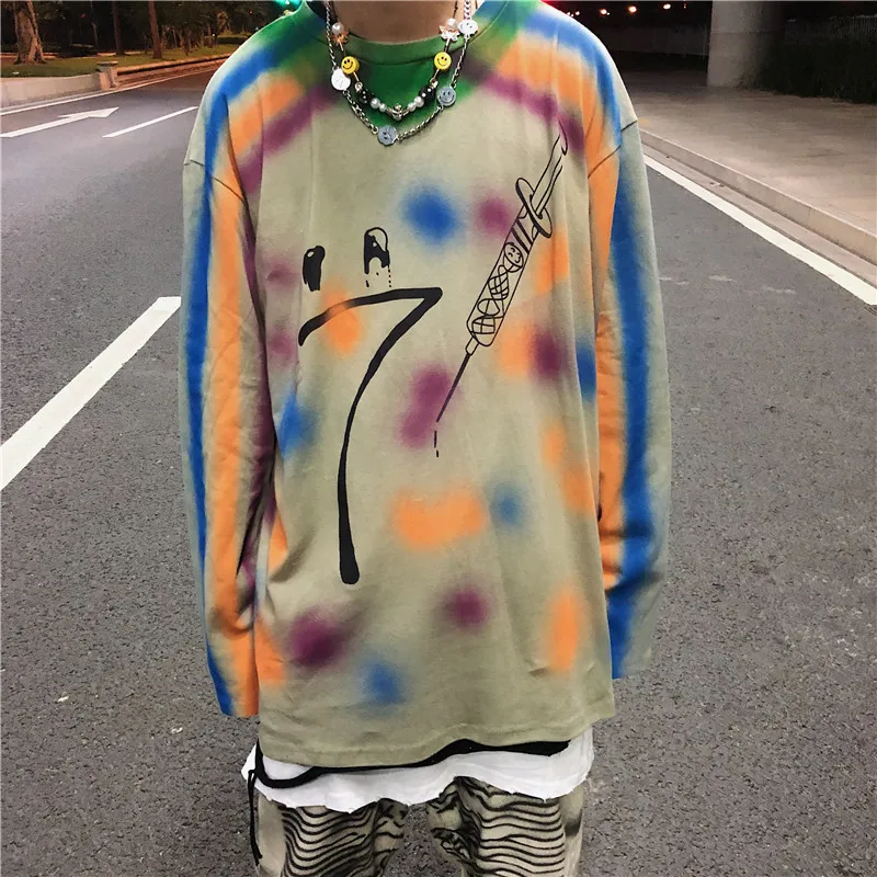 Seveyfan Harajuku, футболка с принтом граффити, Мужская Уличная футболка в стиле хип-хоп, с длинным рукавом, негабаритная, летняя футболка, мужские футболки R3061