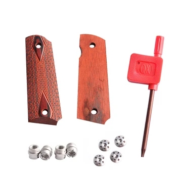 

MAGORUI 1911 Checkered Red Diamond Wood Grips With Allen Screws & SS Grip Screws Bushings