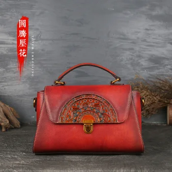 

Ladies Shoulder Bag Handbag Leather Embossed Dumpling Bag Retro Handbag Female First Layer Cowhide Handbag