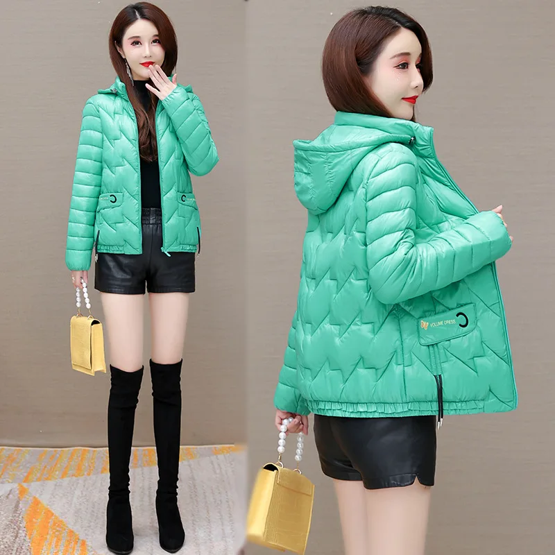

Fdfklak Korean Shiny Down Cotton New Ins Autumn Winter Fashion Slim Student Short Coat Oversized Green Jacket Women Veste Femme