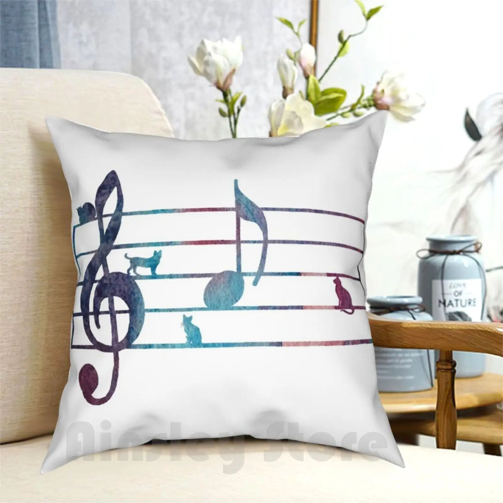 

Art Cats Pillow Case Printed Home Soft DIY Pillow cover Cat Cats Watercolor Water Color Music Colorful Cat Lover Cat Cat