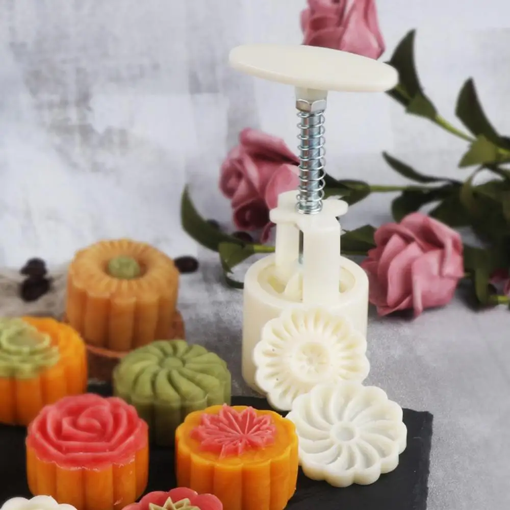 qingqingR 50g Mooncake Mold 3D Rose Flowers Design Cookie Stamp DIY Moon Cake Mold 