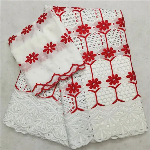 white red Белый швейцарский вуаль кружева в швейцарском стиле tissu дентель Нигерия кружева хлопок кружевной материал для африканских женщин свадебная ткань 7 ярдов/лот - Цвет: white red