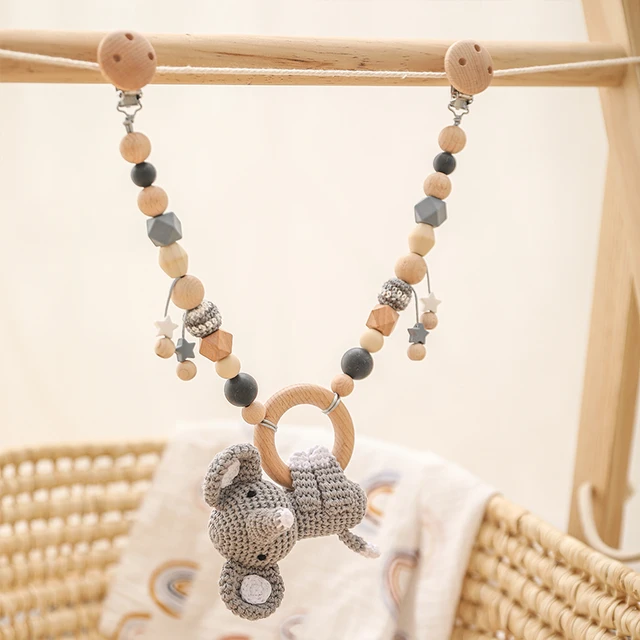 Baby Toy Wooden Pram Clip Baby Mobile Pram Baby Bed Hanging Rattles Toy Rattle Baby Wooden Teether Necklace Teething Beads 2