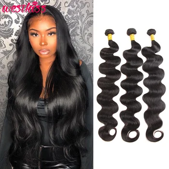 

West Kiss Long length 28 30 32 34 36 38 40 Inches Body Wave Bundles 1 Piece or 3/4 sale Natural Black color Remy Hair Weave