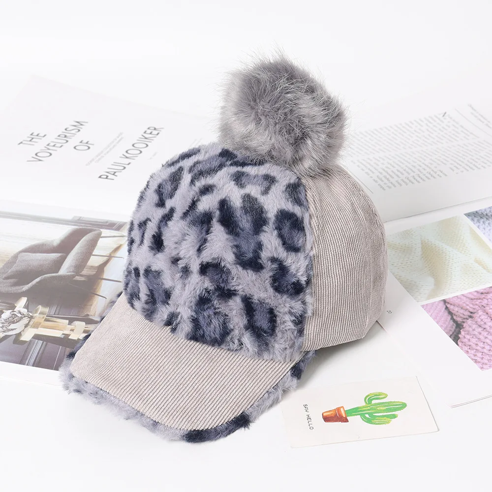 Зимние Шапки для мальчиков девочек помпоном бейсболка детская Snapback Шапки уличные зимние теплые шапки для мальчиков и девочек От 2 до 4 лет, мужские и женские бейсбольные кепки - Цвет: Серый