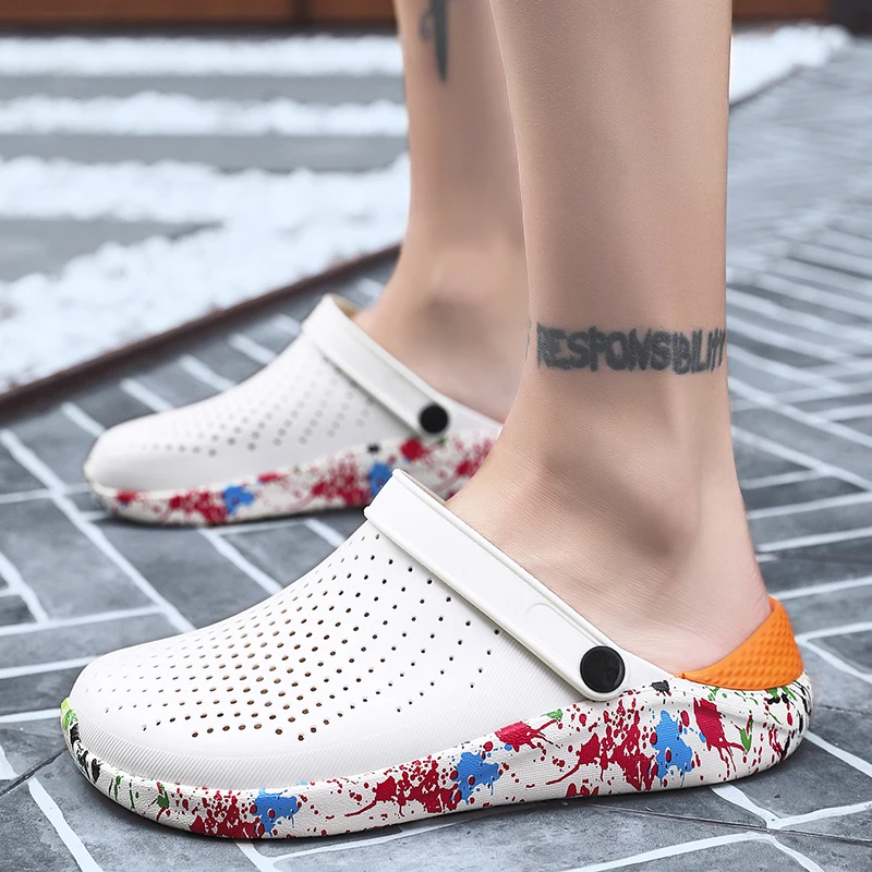 Белые сандалии WEH для мужчин и женщин трендовые босоножки с граффити