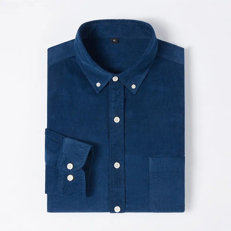 Men's Cotton Casual Shirt Long Sleeve Slim Fit Button-Down Neck Autumn Spring Soft Social Leisure Corduroy Shirt