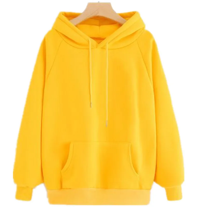 Winter Casual Fleece Women Hoodies Sweatshirts Long Sleeve Yellow Girl Pullovers Loose Hooded Female Thick Coat