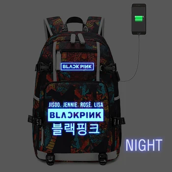 

WISHOT BlackPink Game Backpack USB Port Rucksack Bag Snake Pattern Teenager Student School Bags travel Shoulder Laptop Bag