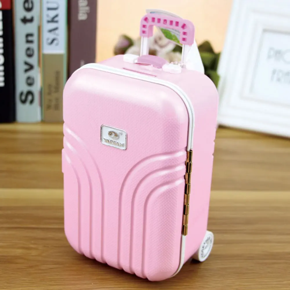 Персональный креативный Копилка большой емкости копилка для монет денег Уникальный пластиковый багаж хранение чемоданов коробка подарки на день рождения - Цвет: Розовый