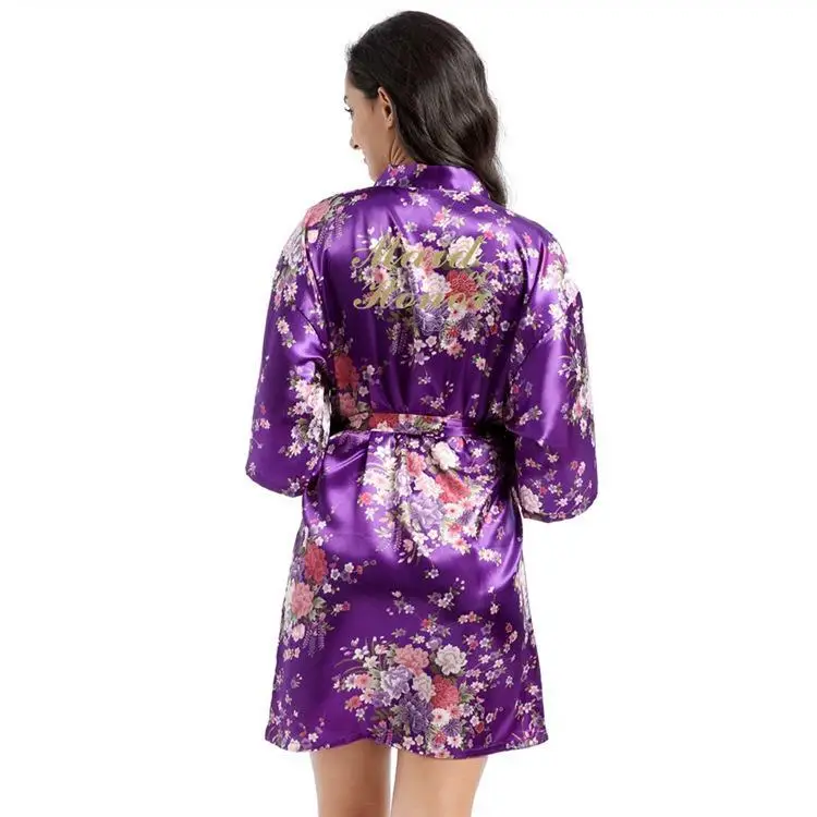 

Print "Maid of Honour" Bridesmaid Dressing Kimono Bathrobe Robe Gown Sexy Cardigan Floral Nightgown Short Women Home Dress