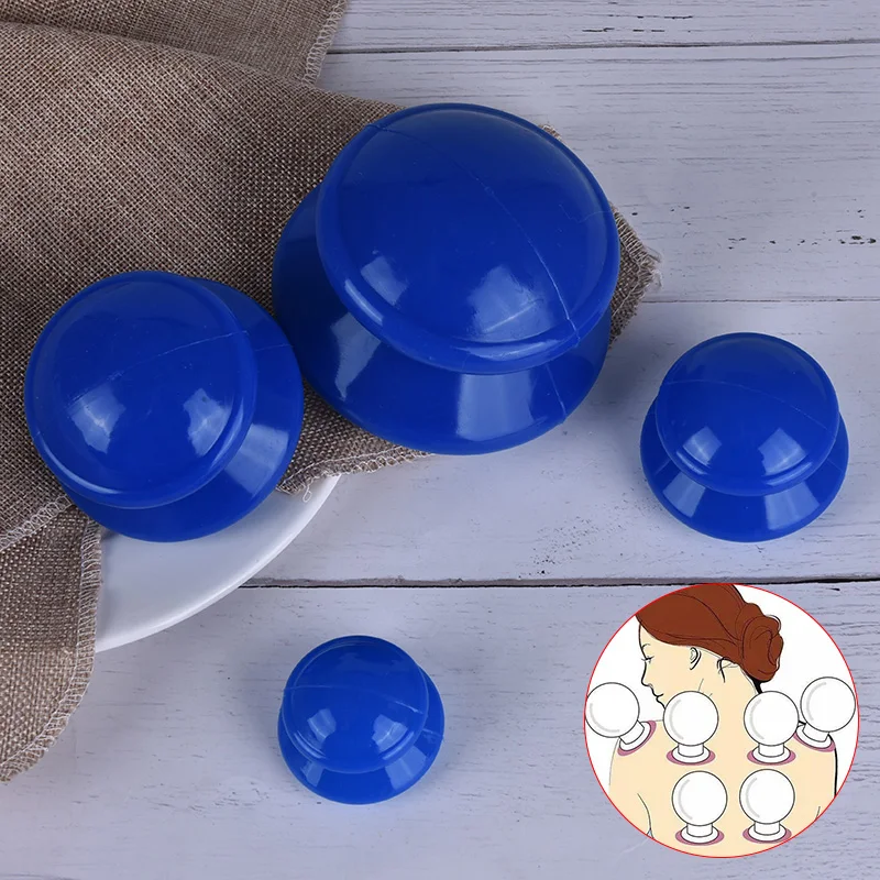 4Pcs Vacuum Cans Massage Silicone Cupping Moisture Absorber Ventouse Anti Cellulite Physical Therapy Health Care Blue Device