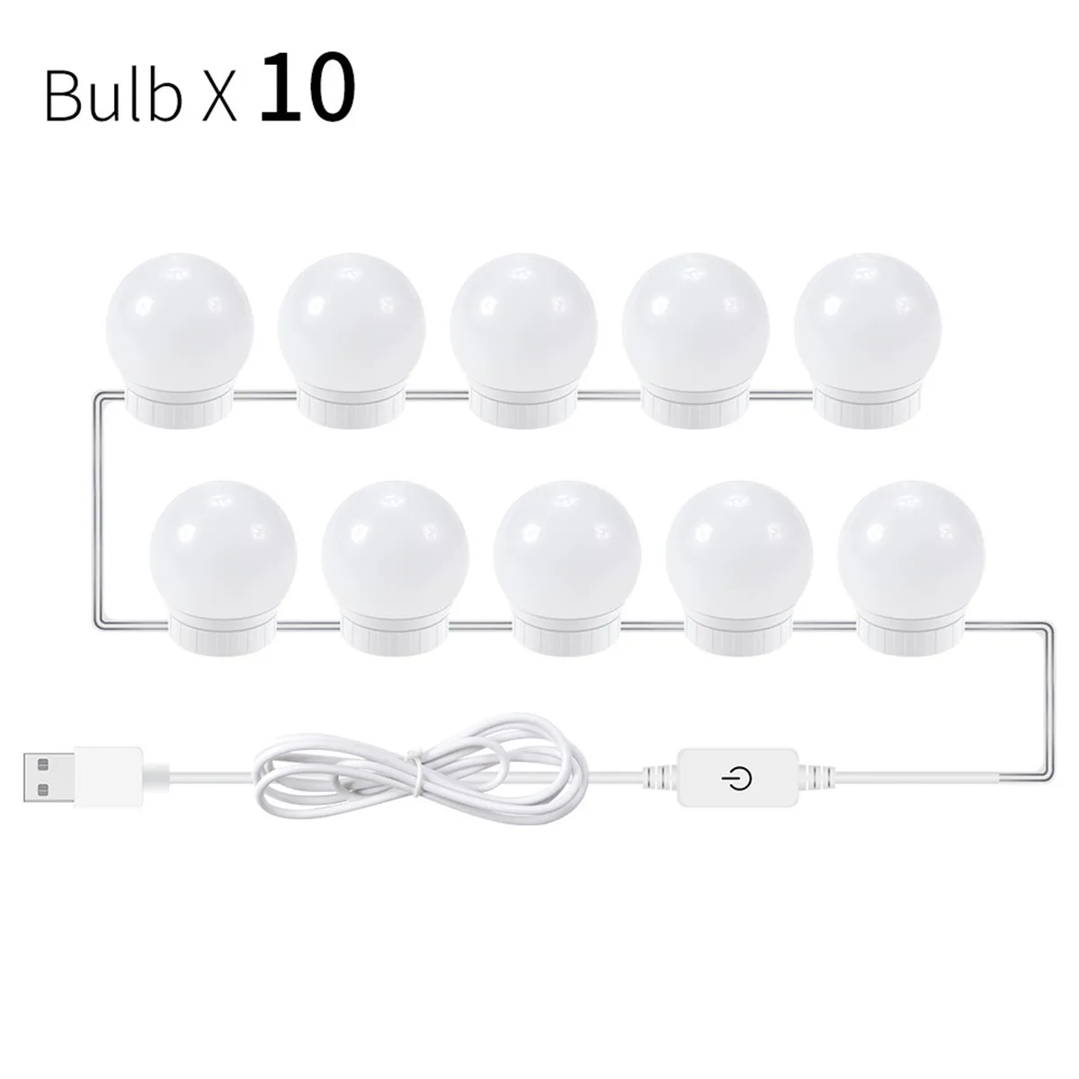 10 Bulbs White USB СВЕТОДИОДНЫЙ светильник для макияжа, настенный светильник для красоты 2, 6, 10, 14 ламп, комплект для туалетного столика, бесступенчатый светильник с регулируемой яркостью, голливудский туалетный зеркальный светильник - Цвет абажура: 10 Bulbs White