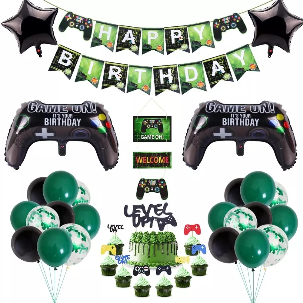 51pcs Video Game Party Supplies Birthday Boy Gamepad Balloon Happy Birthday Decoration Game on Aluminum Foil Balloon Inflate Toy