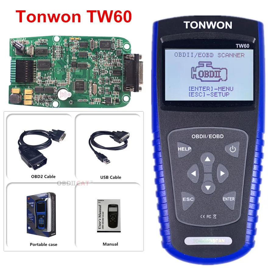 Сканер TONWON TW60 Full OBDII/EOBD работает на большинстве совместимых с OBDII автомобилей США