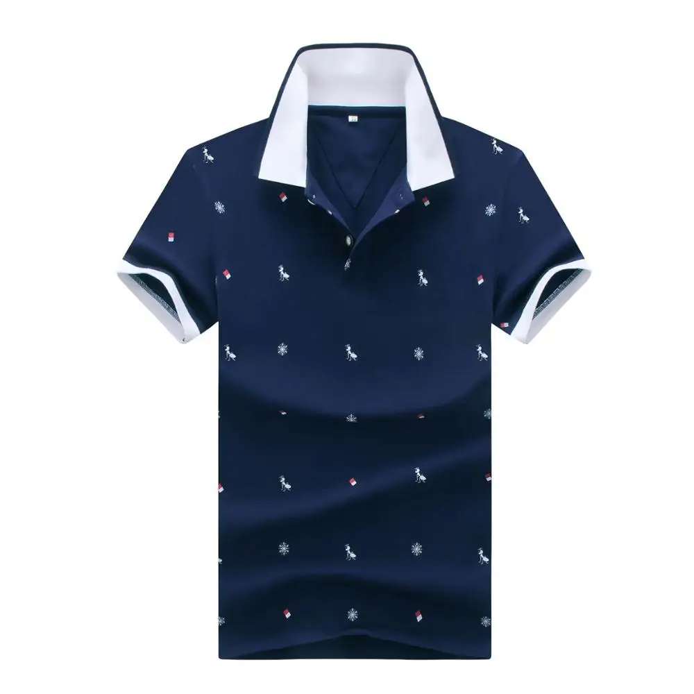 Dark Blue SJ21 Мужская летняя рубашка поло с принтом оленя, короткий рукав, облегающая, модная уличная одежда, топы, мужские рубашки, Спортивные Повседневные рубашки для гольфа - Цвет: Dark Blue SJ21