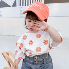 2020 Summer Short Sleeve T Shirt Tops Children Baby Girls Cotton Smile Printed Cartoon T Shirts Casual Toddler Kid Boutique Tees toddler kid girls t shirt summer clothes children short sleeve candy color back bow tee shirts fashion baby girl cotton tees top