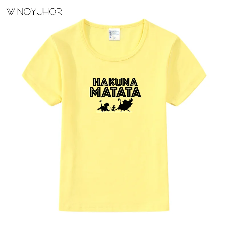 Летние детские футболки с рисунком из мультфильма «Акуна Матата» забавная Милая футболка с короткими рукавами для мальчиков и девочек одежда для малышей От 3 до 11 лет