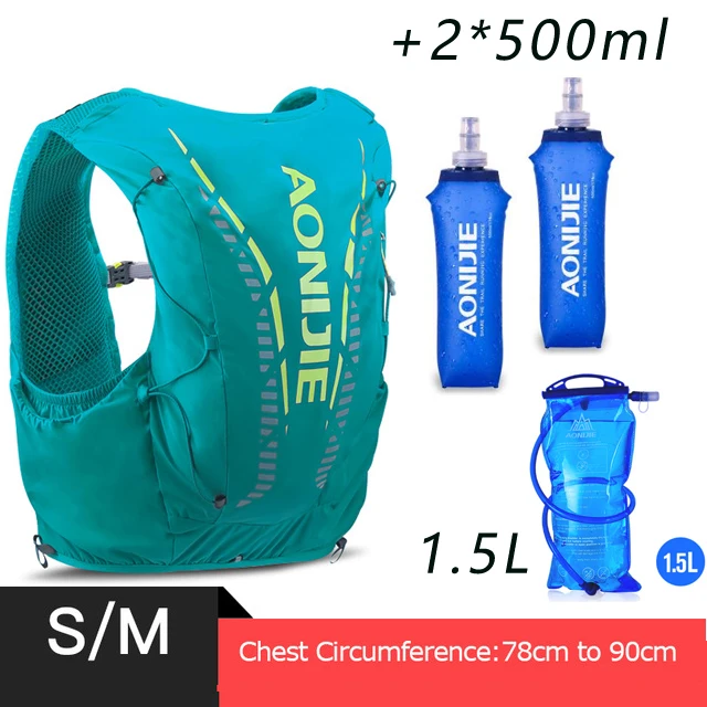 AONIJIE C962 12L green Hydration Backpack Advanced Skin Pack Bag Vest Soft Water Bladder Flask professional running bag - Color: green SM all in