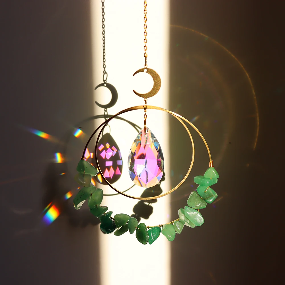 Crystal Moon Sun Catcher Wind Chimes Diamond Prisms Pendant Dream Catcher Rainbow Chaser Hanging Drop Home Garden Decor Gift 3