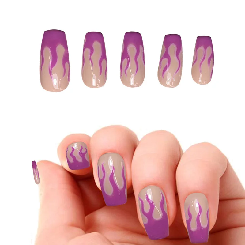 

New 10 Pcs Professional DIY Flame Pattern Fake Nails Nail Art Palette Nail Sticker Acrylic Nail Piece Accessories High Quality