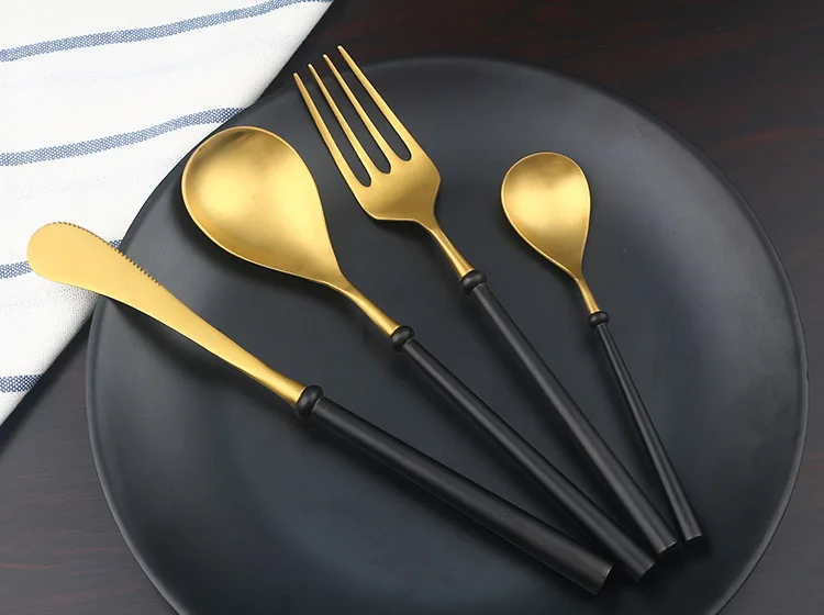 Liable to Suffer from High-End 304 Stainless Steel Beads Knife, Fork And Spoon Black And Golden Coffee Spoon Steak Knife Stainle